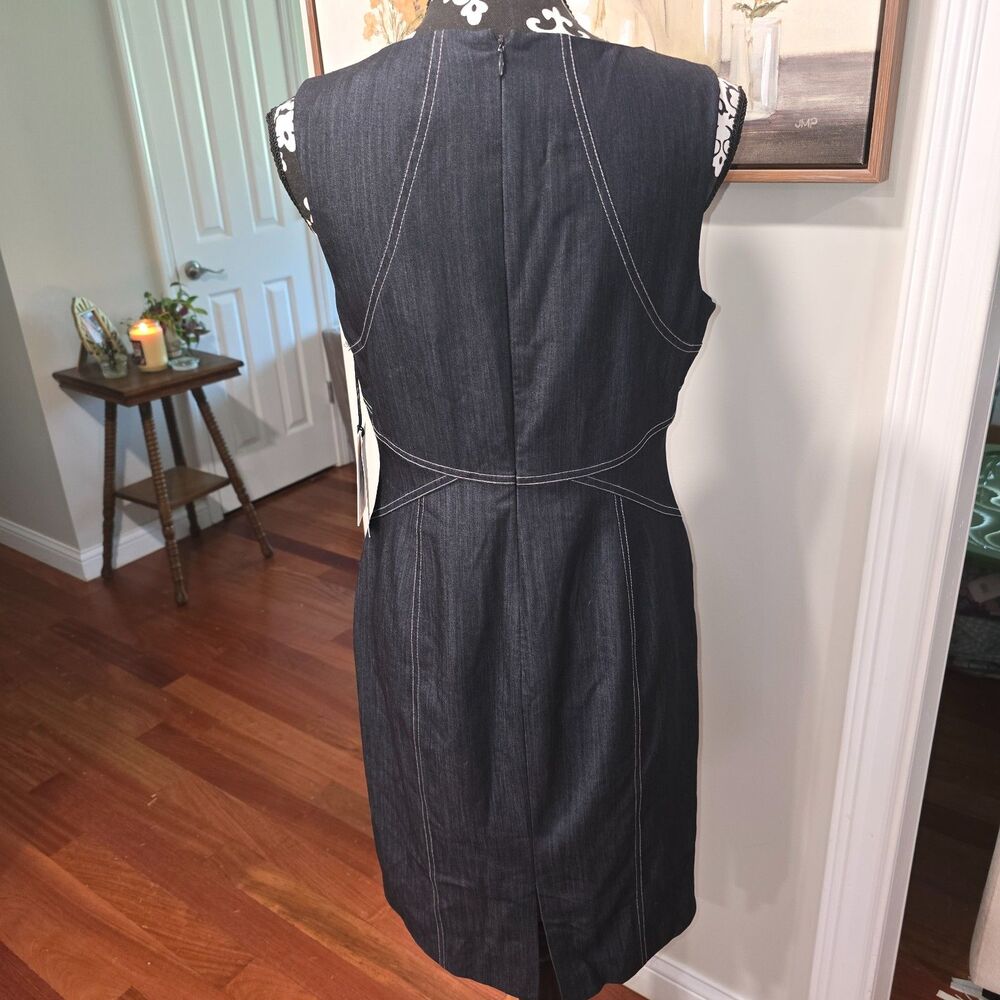 Ivanka Trump Denim-look Pencil dress w/ contrast contour topstitching - Picture 4 of 8